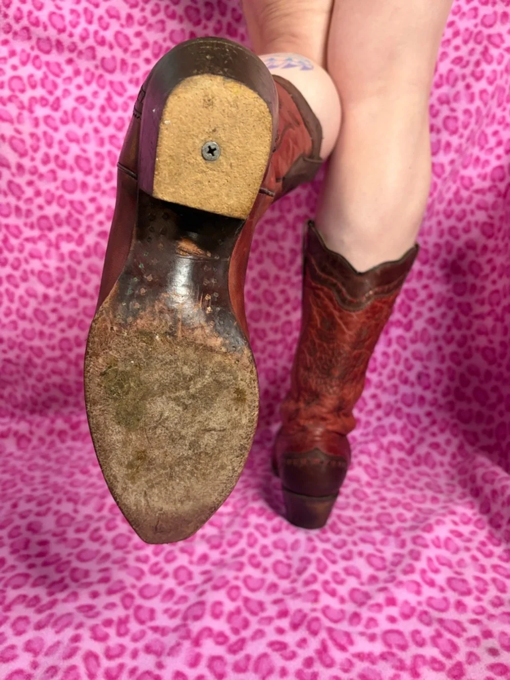 Corral Two Toned Brown Leather Cowgirl Boots Sz 9 - Picture 7 of 10